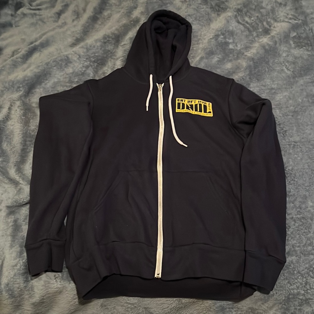 EUC Doughnuts & Deadlifts Navy Lightweight Zip Hoodie size Medium